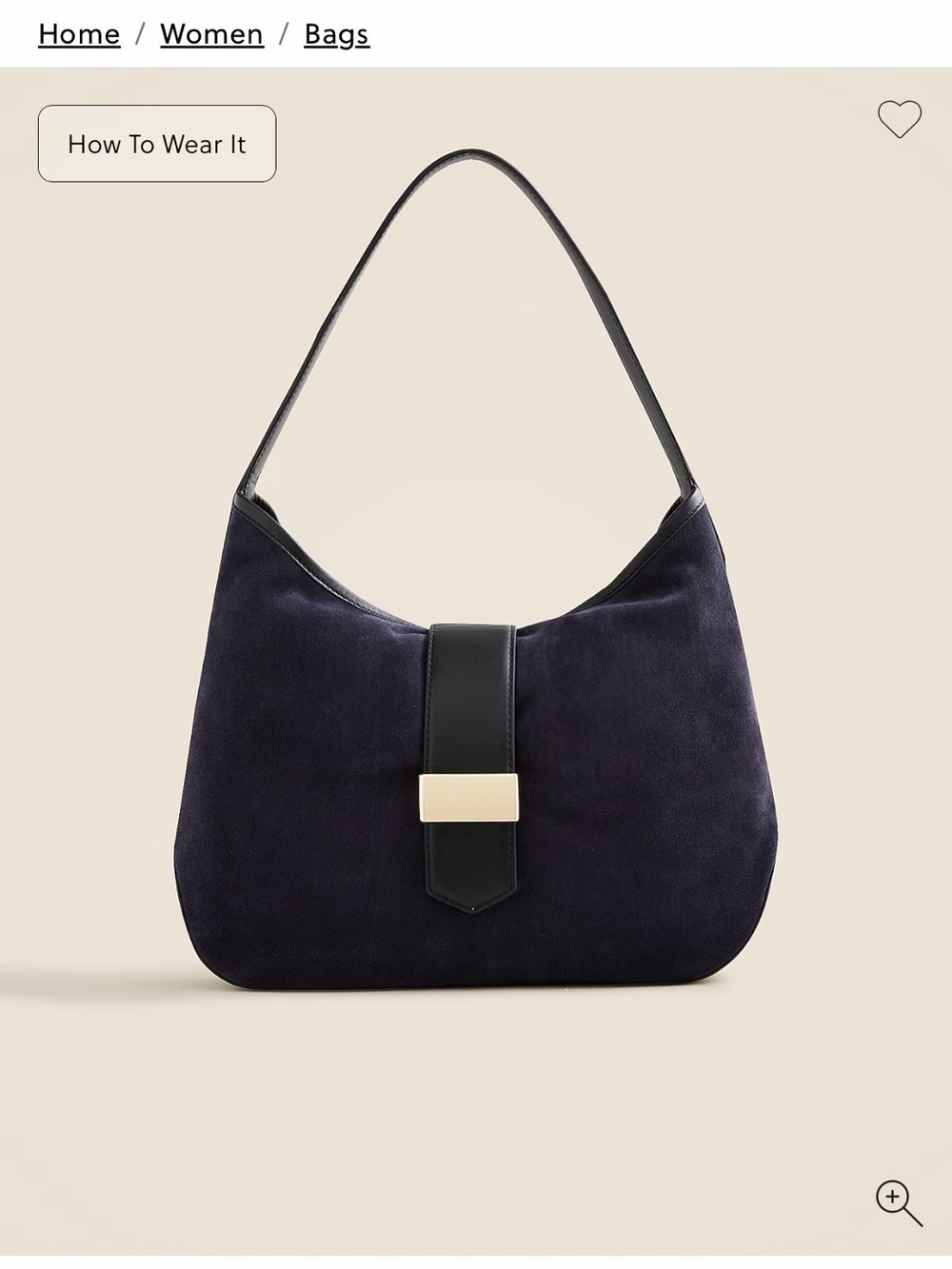 J. Crew Navy Suede Hobo Shoulder Bag with Black Strap and Gold Hardware
